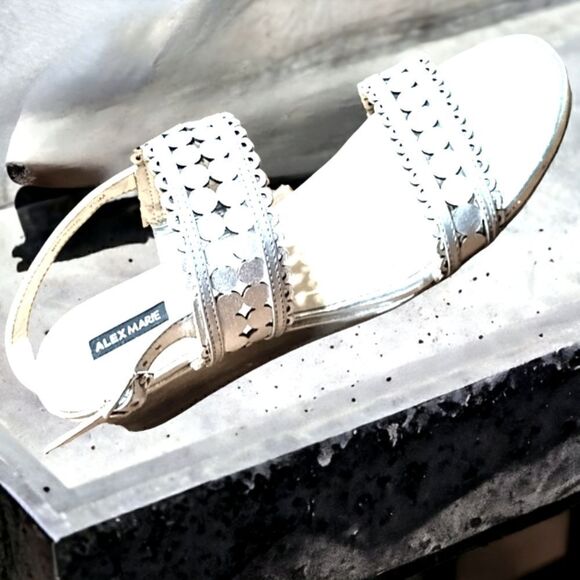 SANDALS by ALEX MARIE SILVER Strappy WEDGE Woven METALLIC SILVER SIZE 7 - Picture 6 of 13